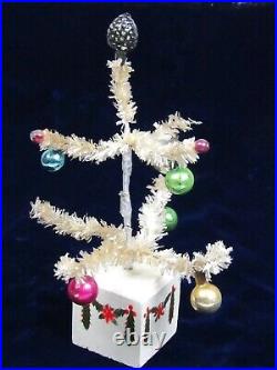Antique VTG White Bottle Brush Christmas 7 Tree Glass Ornaments Japan