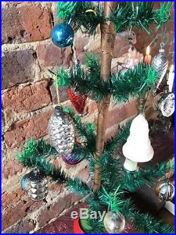 Antique Vintage 26 Tall Goose Feather Christmas Tree & 16 Decorations
