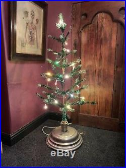 Antique Vintage 44 Goose Feather Christmas Tree Electric Rotating Musical Stand