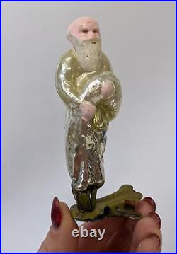 Antique Vintage Bald Santa Figural Mercury Glass Clip-on Christmas Tree Ornament