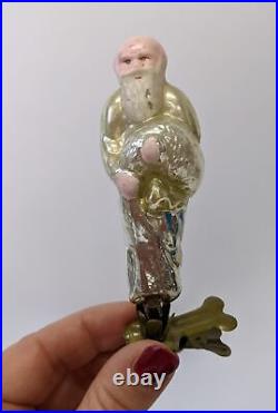 Antique Vintage Bald Santa Figural Mercury Glass Clip-on Christmas Tree Ornament