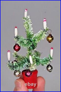 Antique Vintage Bottle Brush Christmas 4 Tree Glass Ornaments Candles Japan