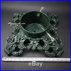 Antique Vintage Cast Iron Green Holly Leafs and Bells Christmas Tree Stand