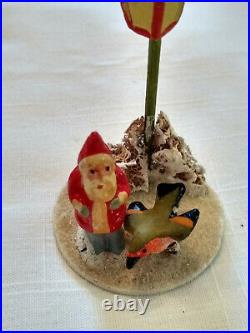 Antique/Vintage Composition Santa with Tree, Lamp Post. Made in Germany