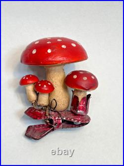 Antique Vintage German Paper Mache Christmas Tree Ornament Clip-on Mushrooms