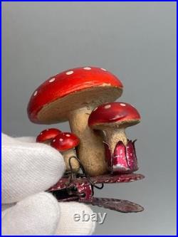 Antique Vintage German Paper Mache Christmas Tree Ornament Clip-on Mushrooms