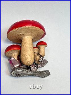 Antique Vintage German Paper Mache Christmas Tree Ornament Clip-on Mushrooms