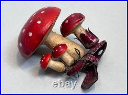 Antique Vintage German Paper Mache Christmas Tree Ornament Clip-on Mushrooms