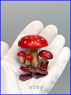 Antique Vintage German Paper Mache Christmas Tree Ornament Clip-on Mushrooms