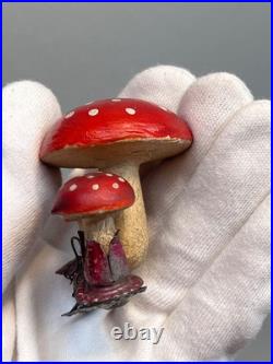 Antique Vintage German Paper Mache Christmas Tree Ornament Clip-on Mushrooms