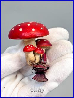Antique Vintage German Paper Mache Christmas Tree Ornament Clip-on Mushrooms