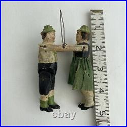 Antique Vintage Wood Christmas Tree Ornament Painted Jointed Man Woman Germany