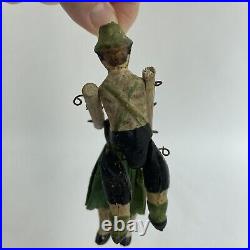 Antique Vintage Wood Christmas Tree Ornament Painted Jointed Man Woman Germany