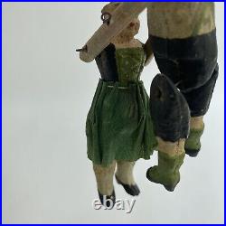 Antique Vintage Wood Christmas Tree Ornament Painted Jointed Man Woman Germany