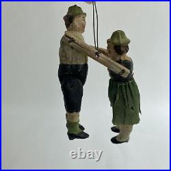 Antique Vintage Wood Christmas Tree Ornament Painted Jointed Man Woman Germany