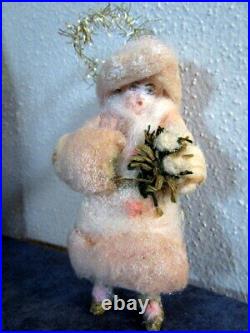 Antique cotton Christmas tree ornament/snow girl -tinsel-Germany