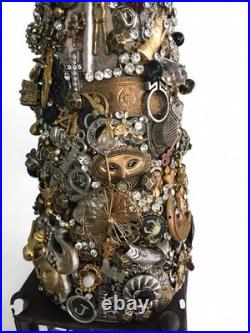 Artisan Steampunk Industrial Brutalist Holiday Christmas Vintage Jewelry Tree Artisan Steampunk Industrial Brutalist Holiday Christmas Vintage Jewelry Tree