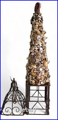 Artisan Steampunk Industrial Brutalist Holiday Christmas Vintage Jewelry Tree