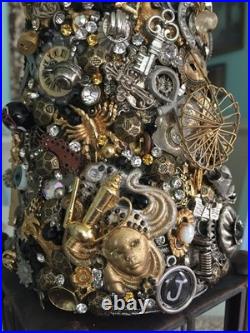 Artisan Steampunk Industrial Brutalist Holiday Christmas Vintage Jewelry Tree