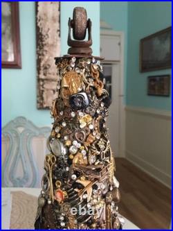 Artisan Steampunk Industrial Brutalist Holiday Christmas Vintage Jewelry Tree