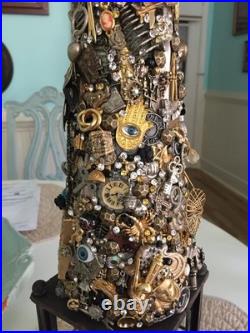 Artisan Steampunk Industrial Brutalist Holiday Christmas Vintage Jewelry Tree
