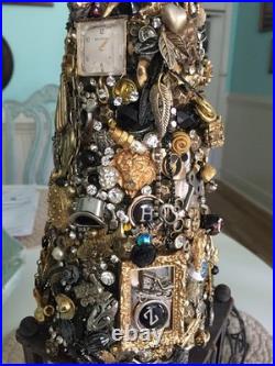 Artisan Steampunk Industrial Brutalist Holiday Christmas Vintage Jewelry Tree