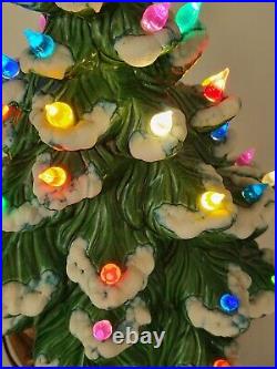 Atlantic Mold 18 Christmas Tree Lamp Base Vintage Ceramic 1974 Flocked Snow