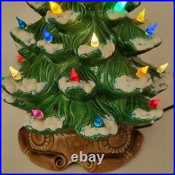 Atlantic Mold 18 Christmas Tree Lamp Base Vintage Ceramic 1974 Flocked Snow