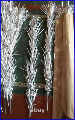 Authentic Vintage 4.5 Ft Silver Aluminum Christmas Table Top Tinsel Tree, USA