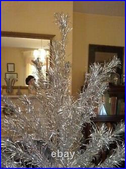 Authentic Vintage 6.5 Ft Silver Aluminum Christmas Tinsel Pom Pom Tree