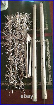 Authentic Vintage 6.5 Ft Silver Aluminum Christmas Tinsel Pom Pom Tree