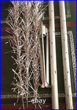 Authentic Vintage 6.5 Ft Silver Aluminum Christmas Tinsel Pom Pom Tree