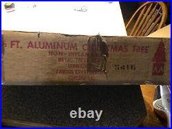 Authentic Vintage 6.5 Ft Silver Aluminum Christmas Tinsel Pom Pom Tree