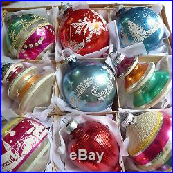 BEST Box 12 Vtg Glass Xmas Ornaments Stencils Mica Glitter Tree Shape