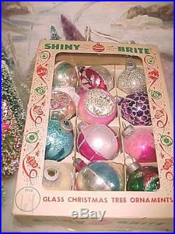 Beautiful Antique Vtg Feather Tree Poland Indents & Glitter Glass Xmas Ornaments