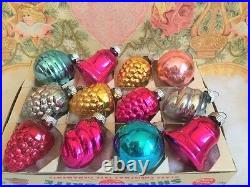 Beautiful Antique Vtg Shiny Brite Feather Tree Xmas Ornaments Grapes Swirls Bell