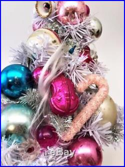 Beautiful VTG Christmas Decoration Girl Planter with Decorated Bottle Brush Tree