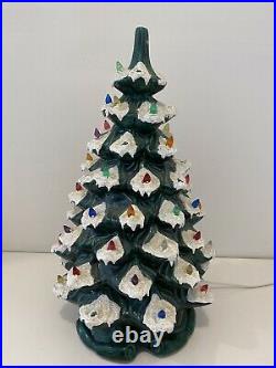 Beautiful Vintage 18 Atlantic Mold Ceramic Christmas Tree w Lights Glitter Snow