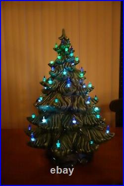 Beautiful Vintage Atlantic Mold Ceramic 4 piece Christmas Tree 22 Blue & Green