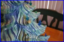 Beautiful Vintage Atlantic Mold Ceramic 4 piece Christmas Tree 22 Blue & Green