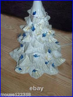 Beautiful Vintage Ceramic Christmas Tree Blue birds lit