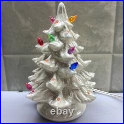 Beautiful Vintage Ceramic Glass Lighted Christmas Tree 7 Tested Missing Bulbs