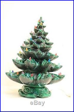 Beautiful Vintage Green and Blue Light Up Ceramic Artificial Christmas Tree
