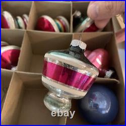 Bell Strip? E Shiny Brite Mica UFO Christmas Tree Ornaments VG 1940's Box Bulbs