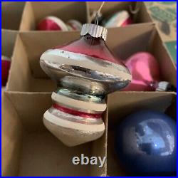 Bell Strip? E Shiny Brite Mica UFO Christmas Tree Ornaments VG 1940's Box Bulbs