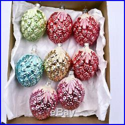 Berry Christmas Tree Ornaments Set 8 Silvered Glass Mica German Vintage