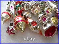 Big lot 35 Old Vintage Silver Glass Christmas Ornaments Xmas Fir-Tree Decoration