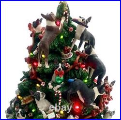 Boston Terrier Dog Christmas Tree Lighted Figurine Vintage Danbury Mint Decor