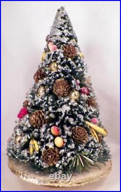 Bottle Brush Christmas Tree Mercury Glass Glitter Pine Cone Fruit 9.75in Vintage