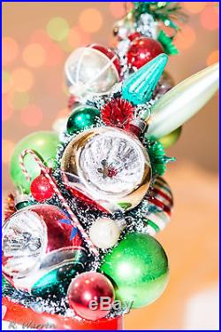 Bottlebrush Vintage Christmas Tree Ornaments Decoration In Santa Mug or Cup Bott